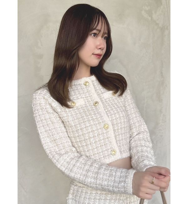 dazzlin「【SETUP】ツイードライクショートニットジャケット※セットアップ対応」|ノーカラージャケット|