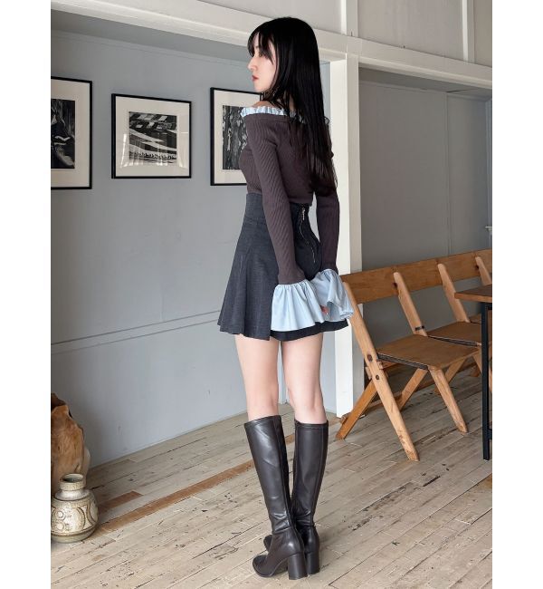 MERCURYDUO「異素材フリルオフショルリブニット」|ニット・セーター|