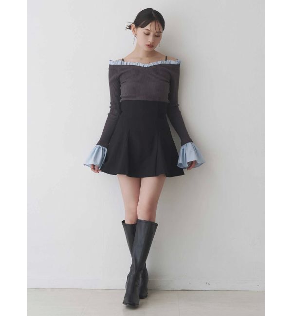 MERCURYDUO「異素材フリルオフショルリブニット」|ニット・セーター|