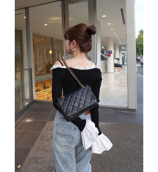 MERCURYDUO「異素材フリルオフショルリブニット」|ニット・セーター|