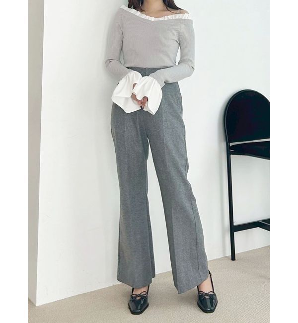 MERCURYDUO「異素材フリルオフショルリブニット」|ニット・セーター|