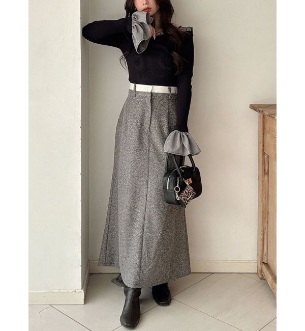 MERCURYDUO「異素材フリルオフショルリブニット」|ニット・セーター|