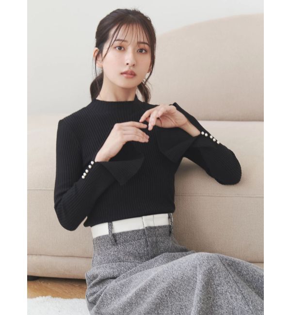 MERCURYDUO「【追加生産】フレアスリーブハイネックリブニット」|ニット・セーター|ブラック
