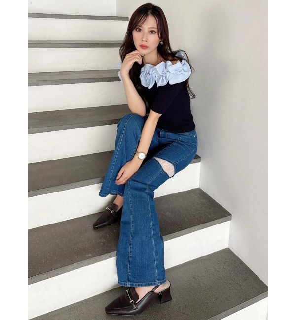 MERCURYDUO「2WAY異素材ランダムラッフルニット」|ニット・セーター|