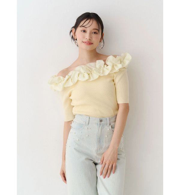 MERCURYDUO「2WAY異素材ランダムラッフルニット」|ニット・セーター|