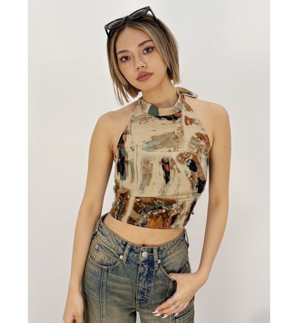 EVRIS「バックリボン ホルターネックトップス」|Tシャツ・カットソー|ブラウン