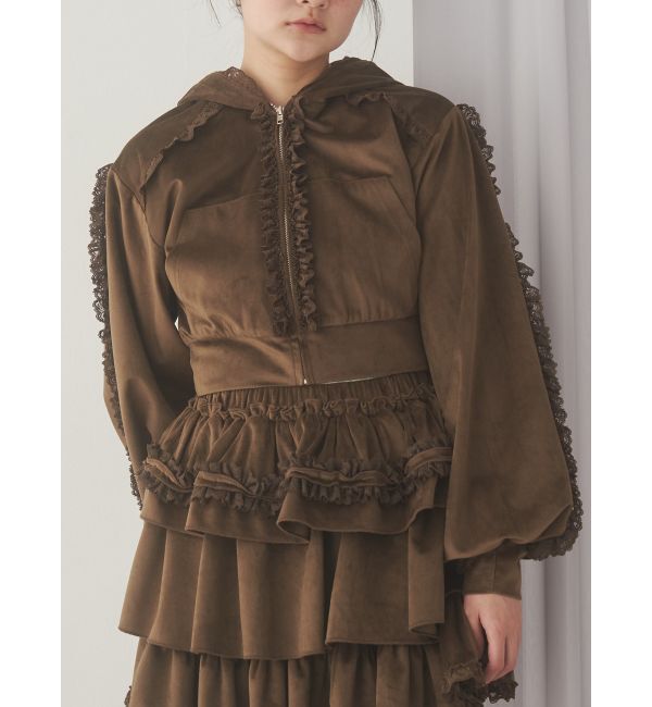 merry jenny「ベロアレースジップパーカー」|パーカー|ブラウン