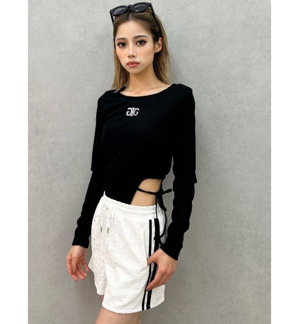 GYDA「Symmetry GYDAサイドオープントップス」|Tシャツ・カットソー|ブラック