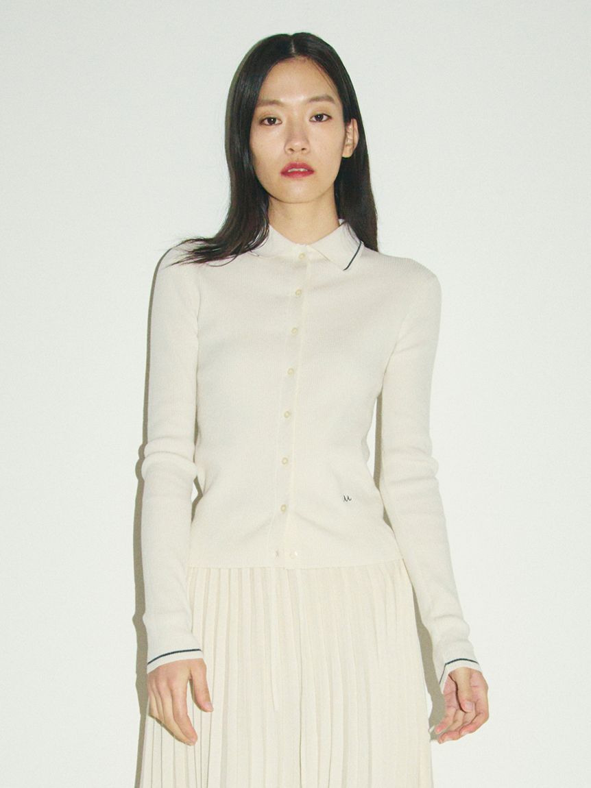 Mila Owen「ポロ衿リブニットカーディガン」|カーディガン|