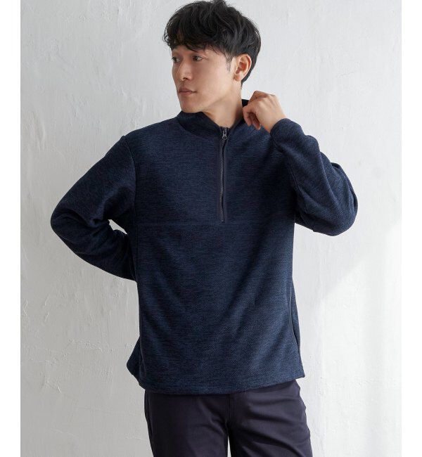 ikka「メランジフリースハーフジッププルオーバー」|パーカー|ネイビー