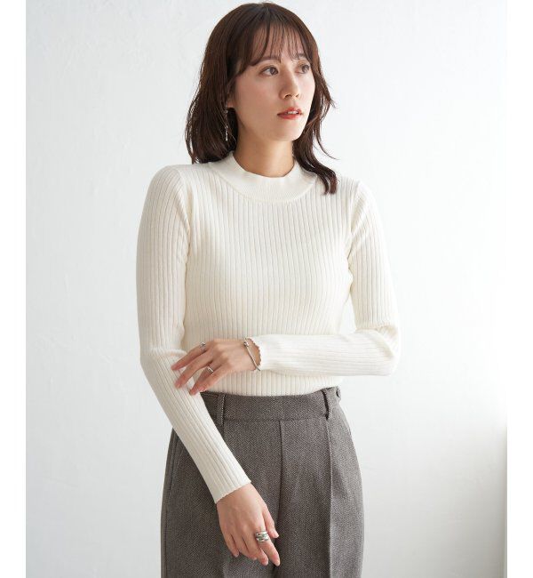 ikka「ミニハイネックリブニット」|プルオーバー|オフホワイト