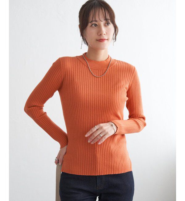ikka「ミニハイネックリブニット」|プルオーバー|オレンジ