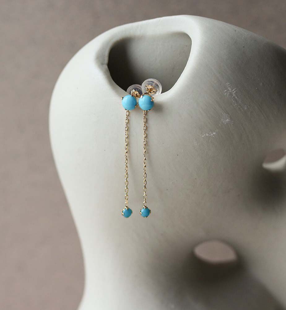  「ターコイズ チェーン ピアス | K10YG」|ピアス|