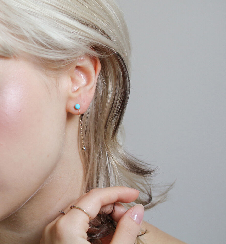  「ターコイズ チェーン ピアス | K10YG」|ピアス|