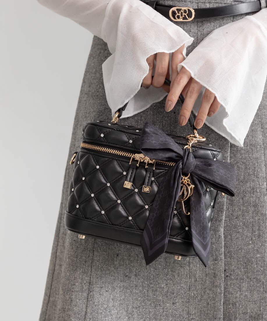  「2WAYリボンチャームキルティングバニティバッグ」|ショルダー・メッセンジャー|ブラック