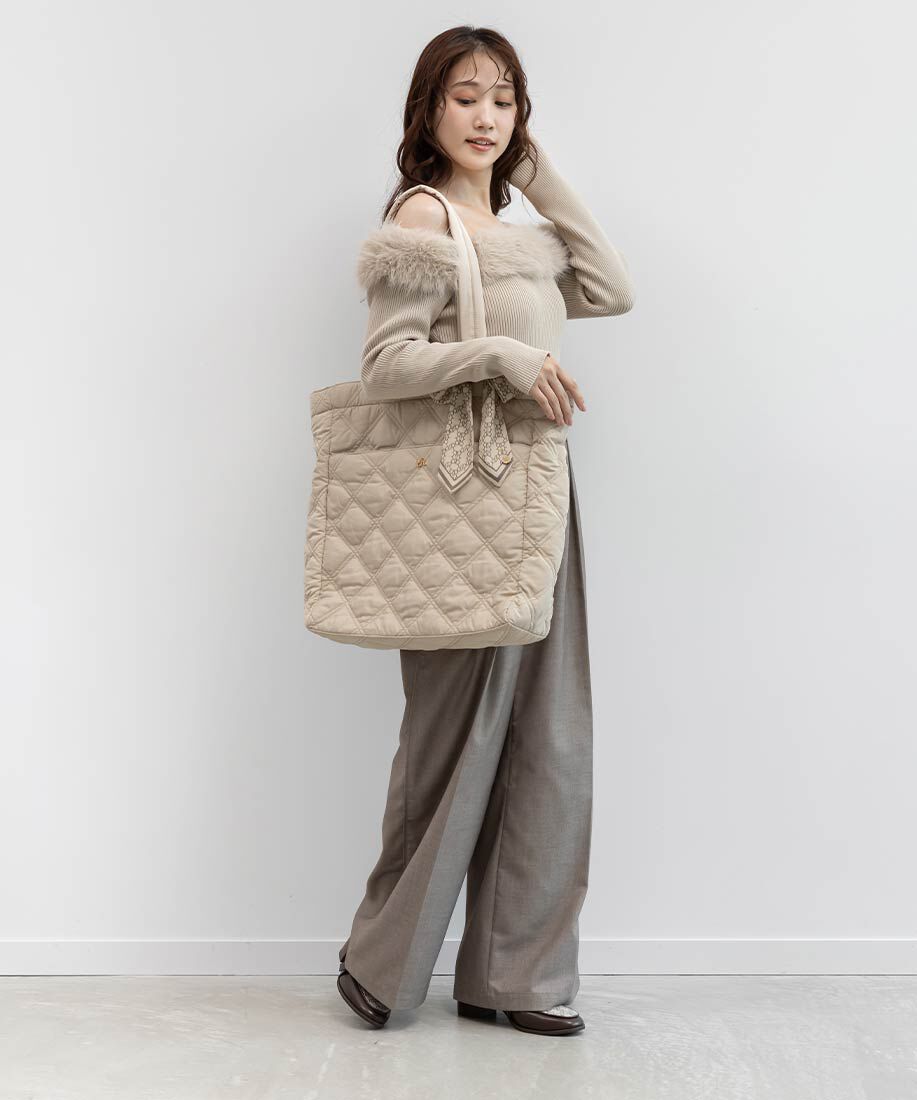  「【A4対応】2WAY リボンキルティングトートバッグ」|トートバッグ|