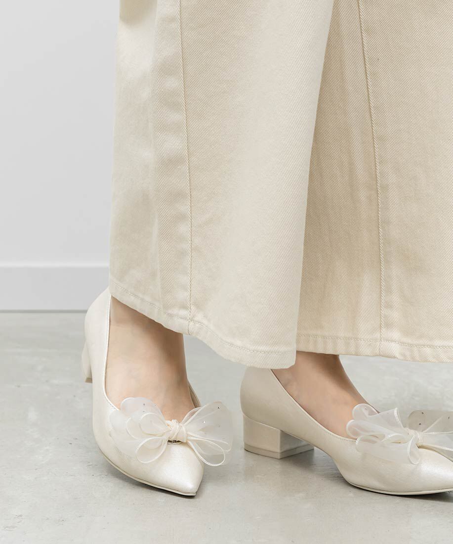  「2WAY シアーリボンチャンキーヒールパンプス」|パンプス|