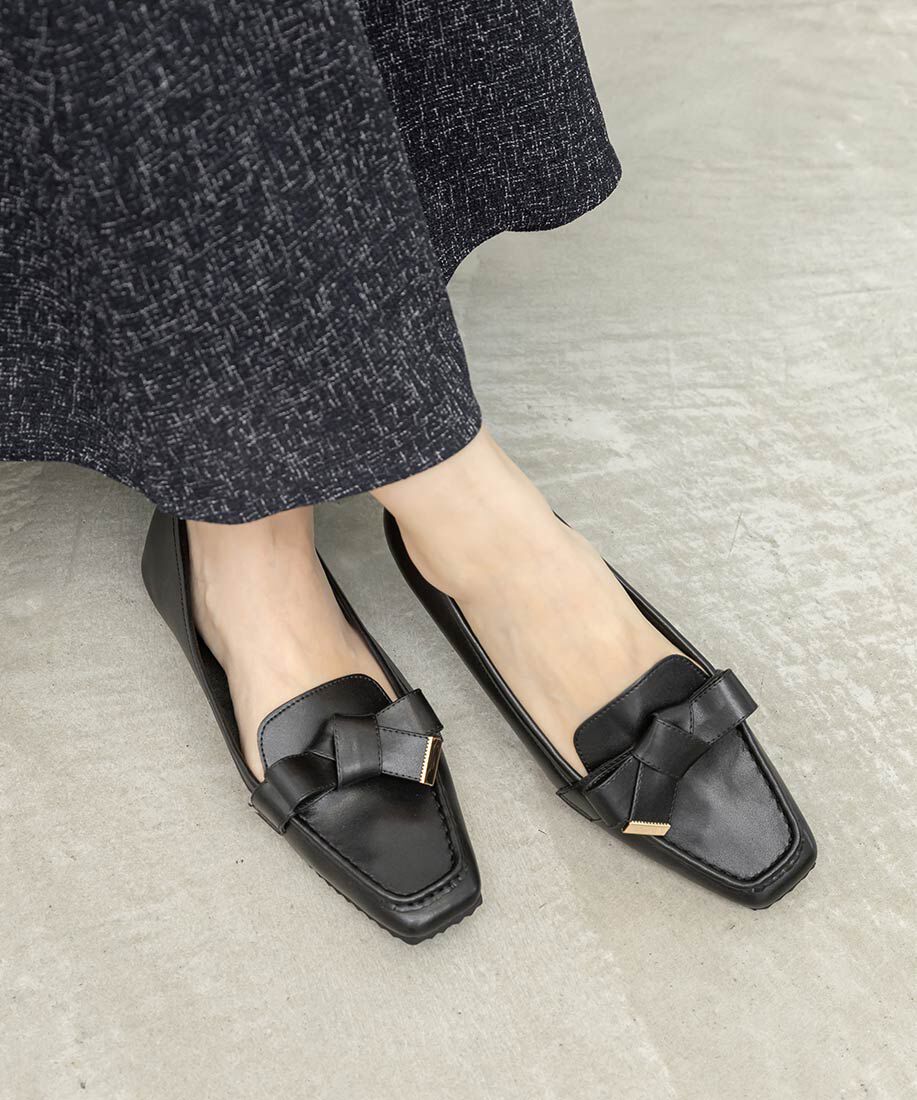  「スクエアトゥリボンモカシンシューズ」|ローファー|