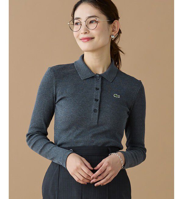 LACOSTE「スリムフィット ロングスリーブリブニットポロシャツ」|ポロシャツ|グレー