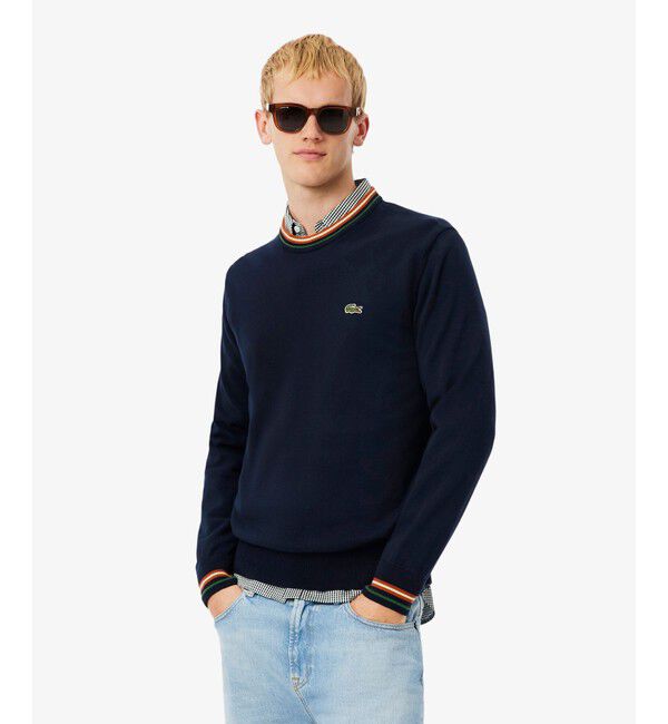 LACOSTE「ボーダーリブプルオーバーニット」|ニット・セーター|ダークネイビー