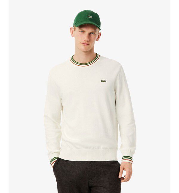 LACOSTE「ボーダーリブプルオーバーニット」|ニット・セーター|ホワイト