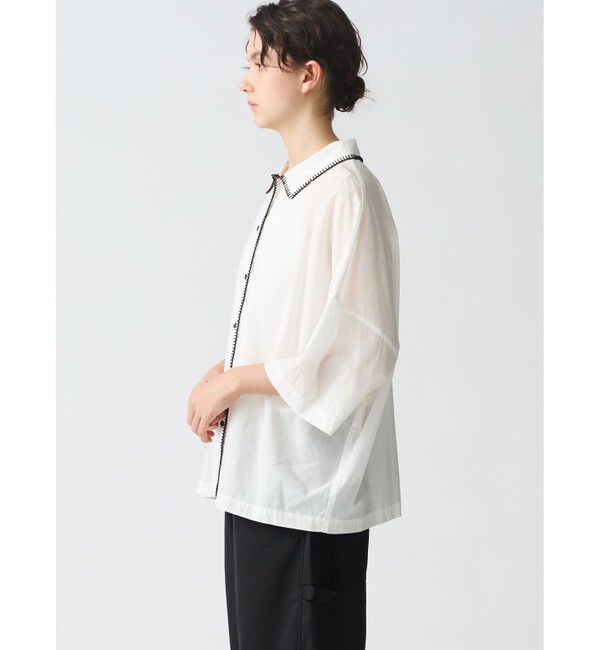 mizuiro ind「mizuiro ind ブランケットステッチワイドシャツ」|シャツ・ブラウス|