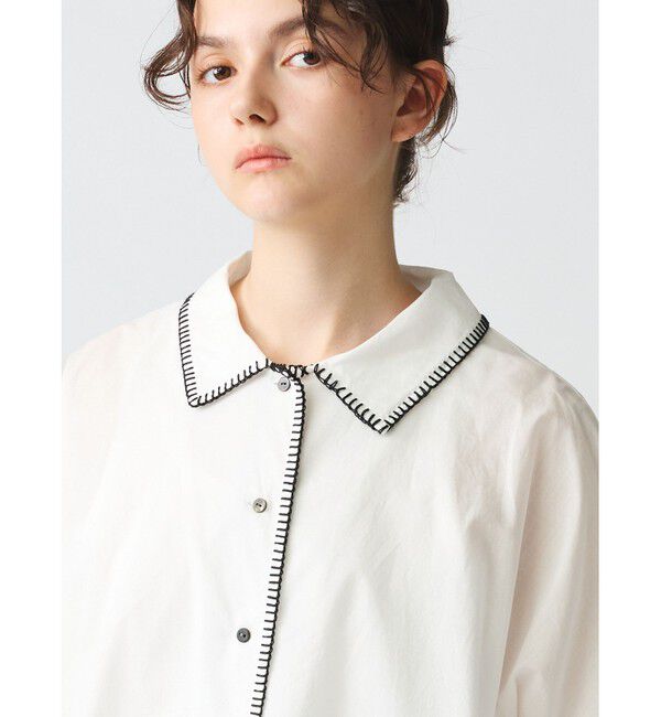 mizuiro ind「mizuiro ind ブランケットステッチワイドシャツ」|シャツ・ブラウス|