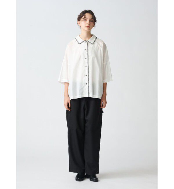 mizuiro ind「mizuiro ind ブランケットステッチワイドシャツ」|シャツ・ブラウス|