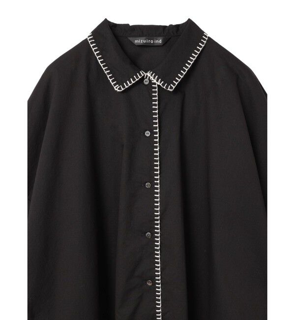 mizuiro ind「mizuiro ind ブランケットステッチワイドシャツ」|シャツ・ブラウス|