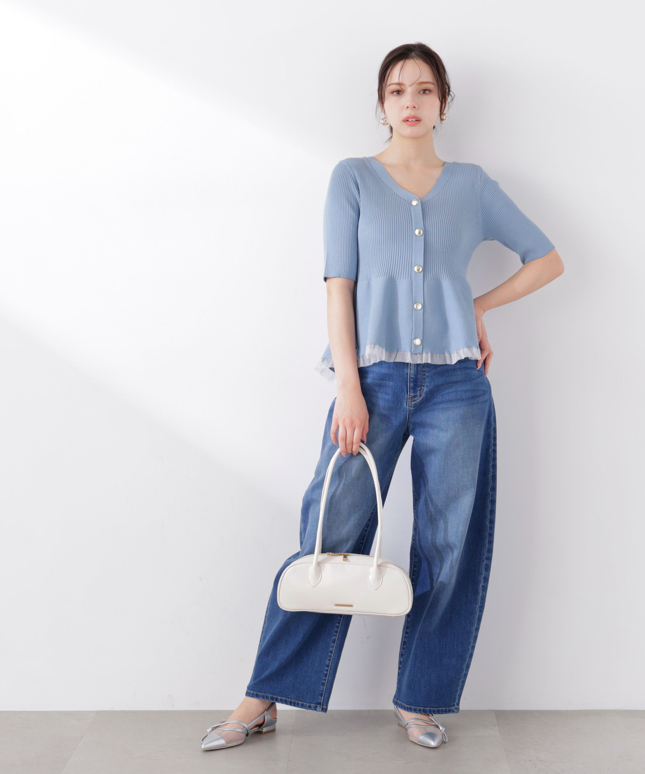 PROPORTION BODY DRESSING「部分シアーペプラムニット　26SS」|ニット・セーター|