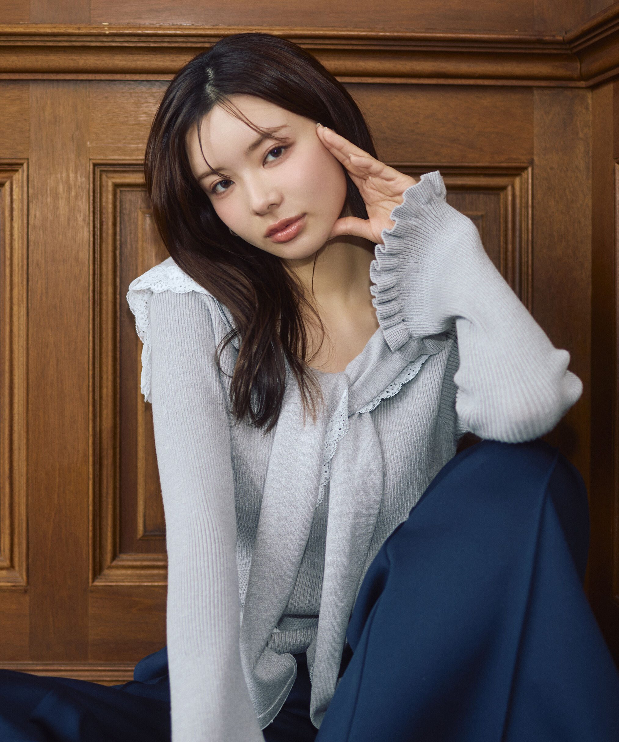 PROPORTION BODY DRESSING「＜新津のんさんコラボ＞〈a/mie〉セーラーニット 26SS」|カーディガン|トップグレー1