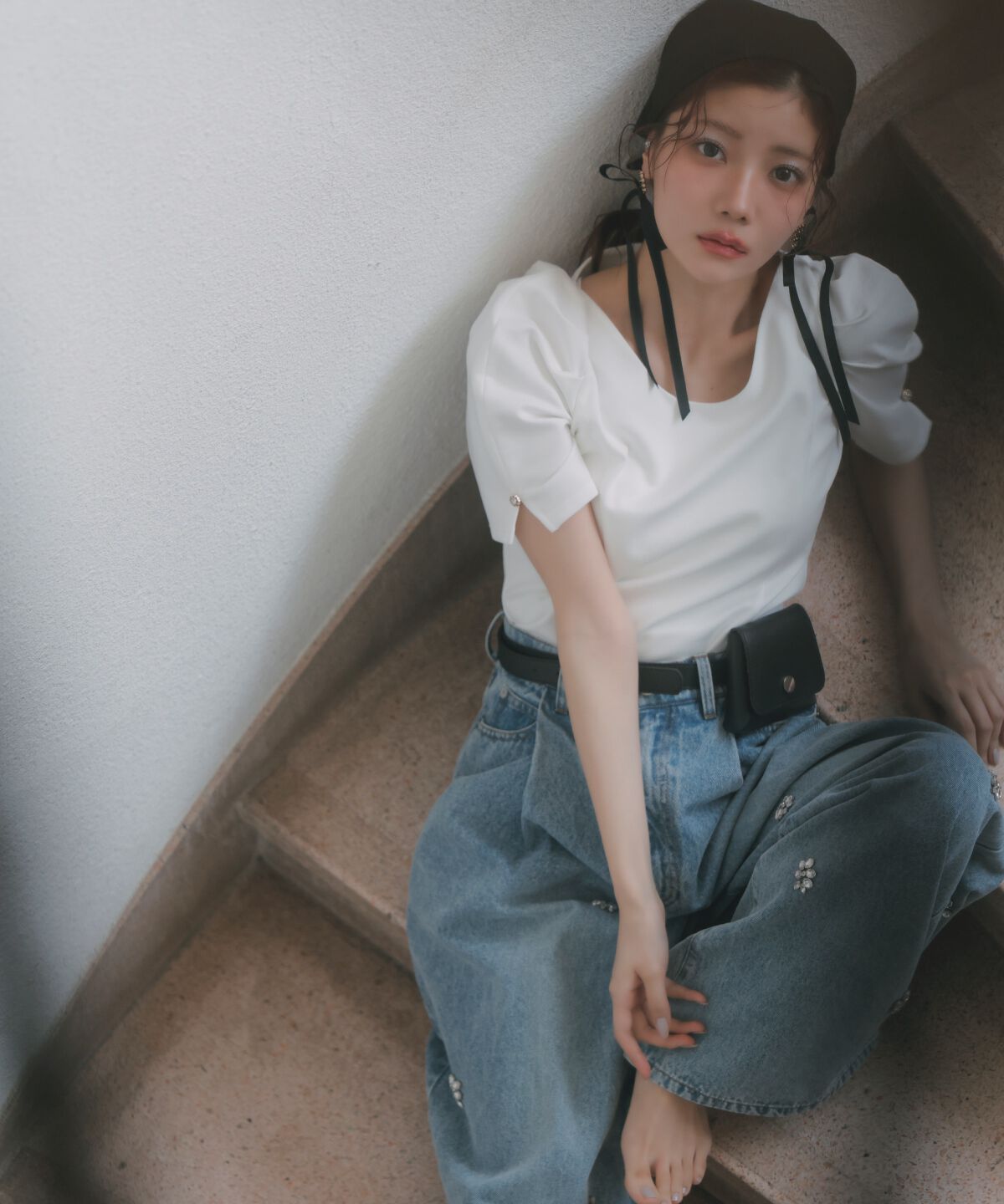 アンドクチュール「ビジュータックデニムパンツ」|デニム|