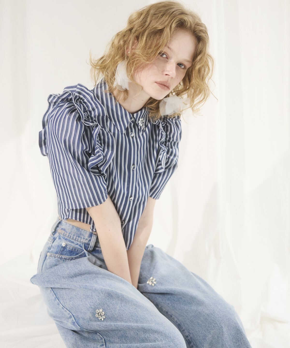 アンドクチュール「ビジュータックデニムパンツ」|デニム|