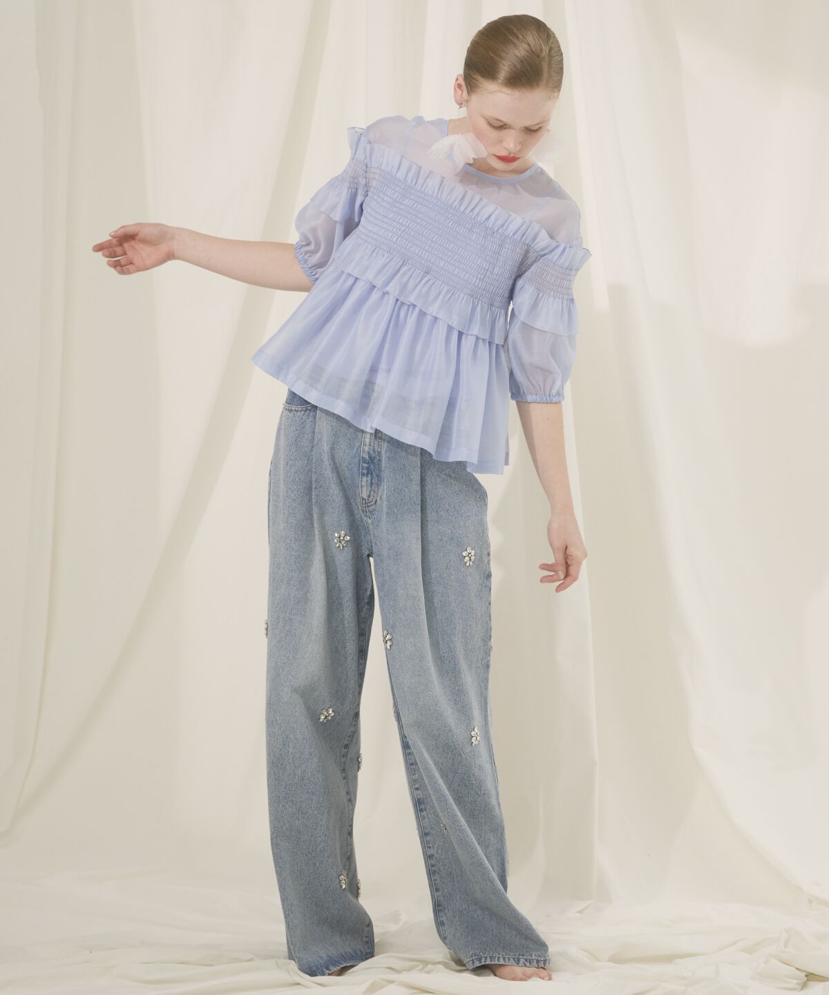 アンドクチュール「ビジュータックデニムパンツ」|デニム|