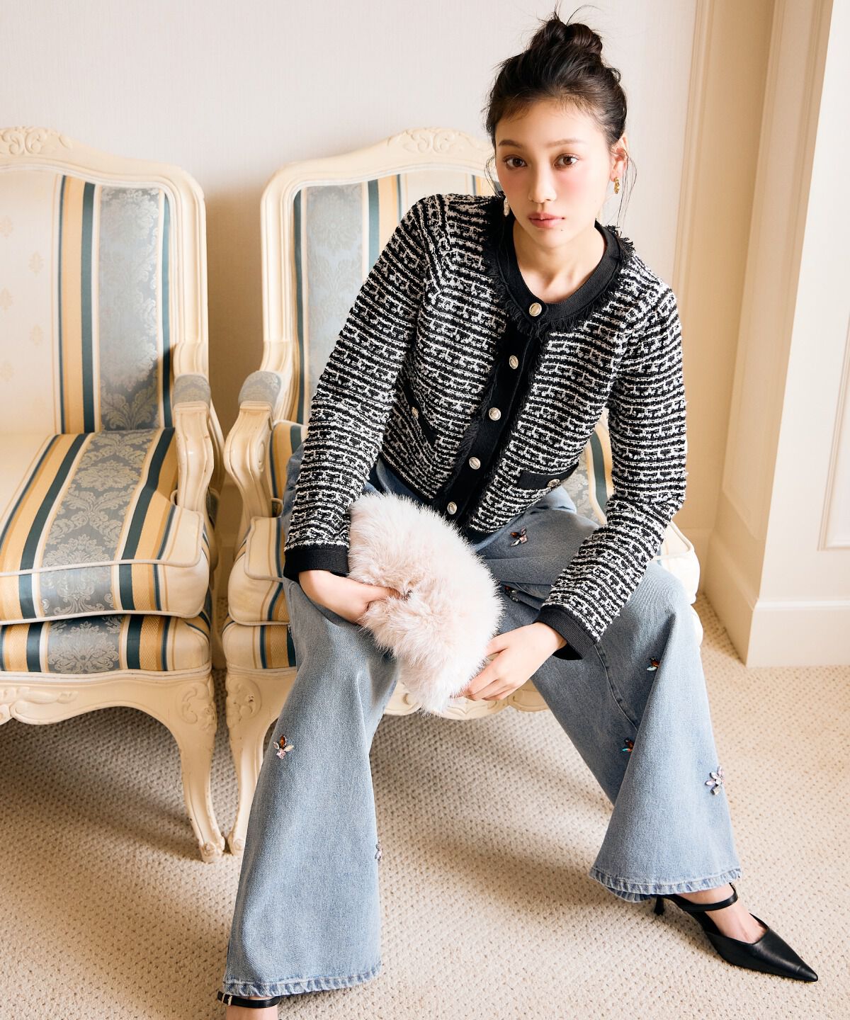 アンドクチュール「ビジュータックデニムパンツ」|デニム|