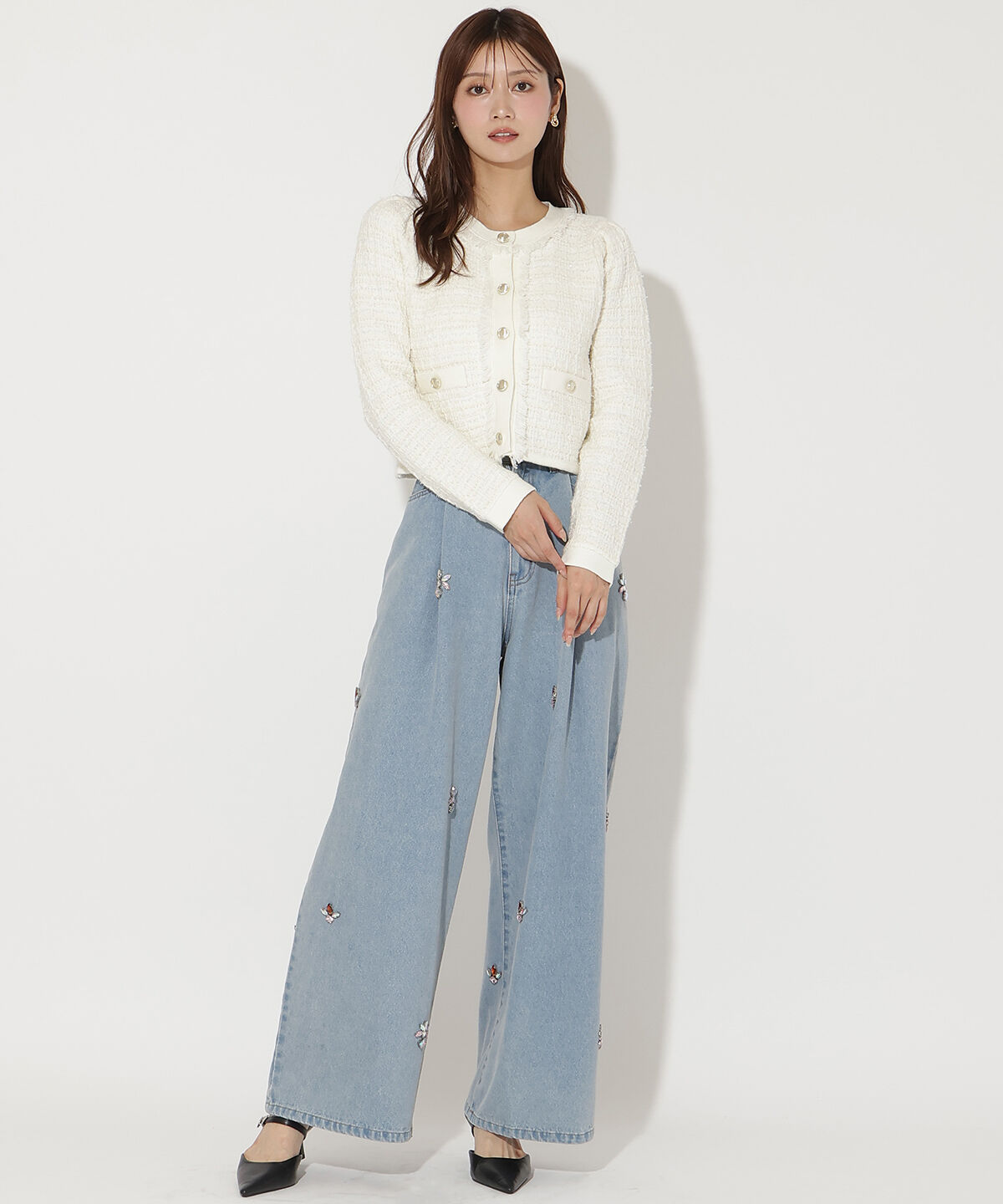 アンドクチュール「ビジュータックデニムパンツ」|デニム|