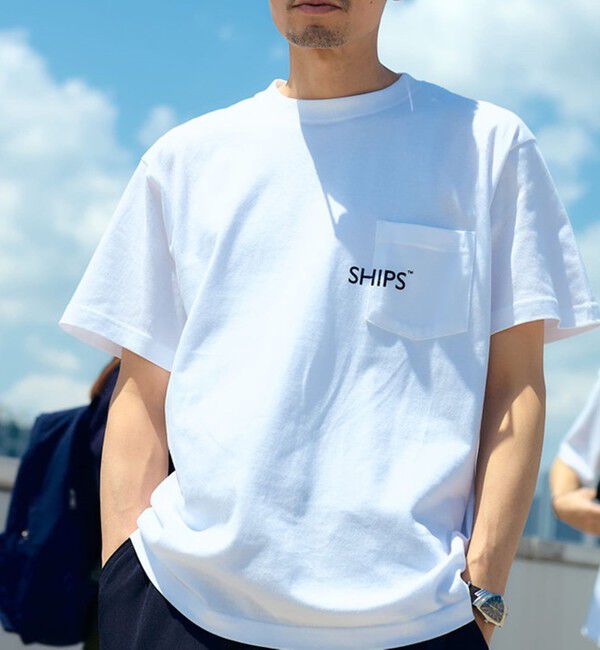SHIPS「【WEB限定】SHIPS: SHIPSロゴ プリント ポケット Tシャツ」|Tシャツ・カットソー|ホワイト