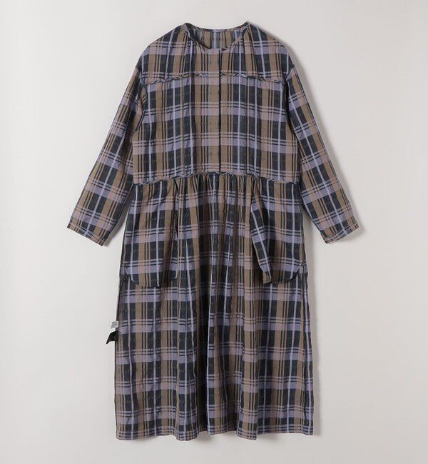 quaranciel「quaranciel:〈手洗い可能〉シアー チェック クルーネック ギャザー ワンピース」|ワンピース|