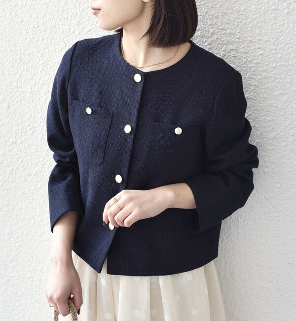 SHIPS Colors 「SHIPS Colors:〈手洗い可能〉ツイードライク クロップド ジャケット 3◇」|ノーカラージャケット|