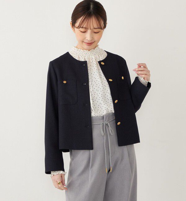 SHIPS Colors 「SHIPS Colors:〈手洗い可能〉ツイードライク クロップド ジャケット 3◇」|ノーカラージャケット|