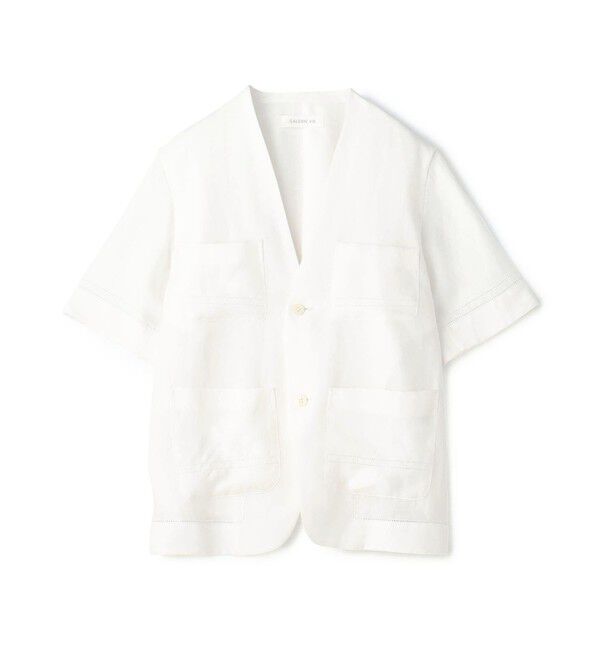 GALERIE VIE「リブコンビフレンチリネン ハーフスリーブジャケット」|ノーカラージャケット|11 ホワイト