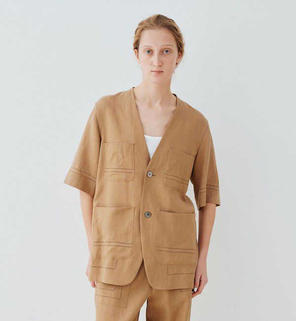 GALERIE VIE「リブコンビフレンチリネン ハーフスリーブジャケット」|ノーカラージャケット|