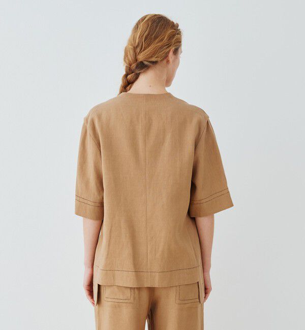 GALERIE VIE「リブコンビフレンチリネン ハーフスリーブジャケット」|ノーカラージャケット|