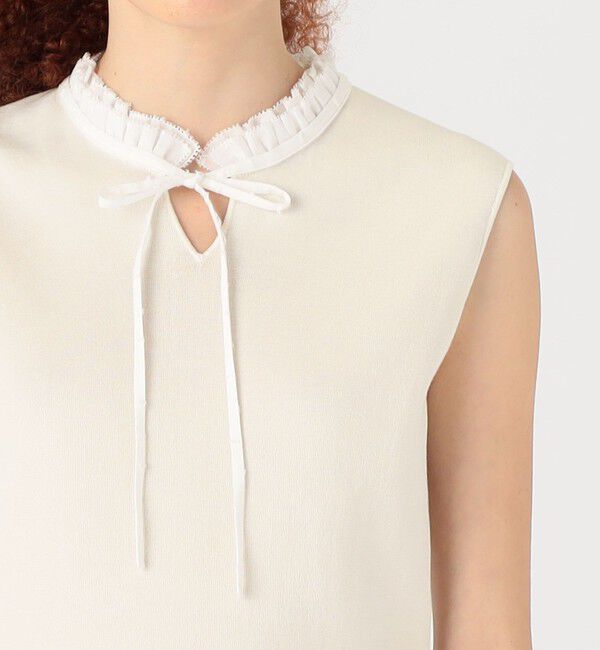 Ballsey「マテリアルコンビ フリルカラーノースリーブプルオーバー」|ニット・セーター|