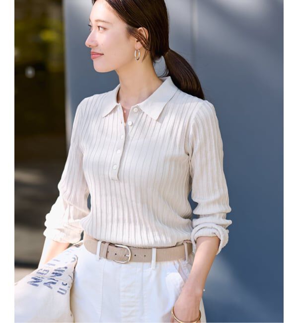 FRAMeWORK「リブニットポロシャツ」|ニット・セーター|ナチュラル