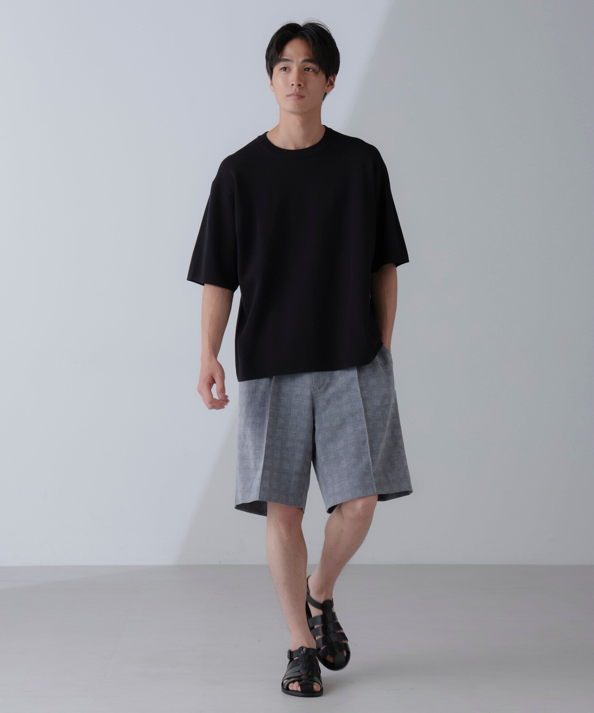 nano･universe「14ゲージミラノリブニット クルーネック 半袖(手洗い可能)」|ニット・セーター|