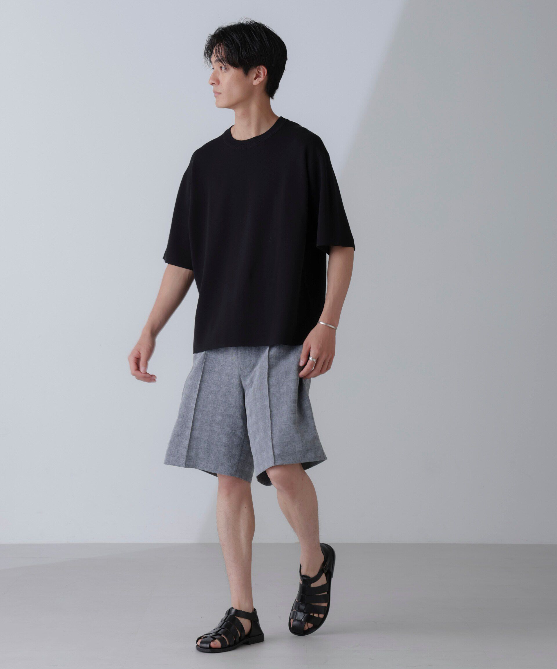 nano･universe「14ゲージミラノリブニット クルーネック 半袖(手洗い可能)」|ニット・セーター|