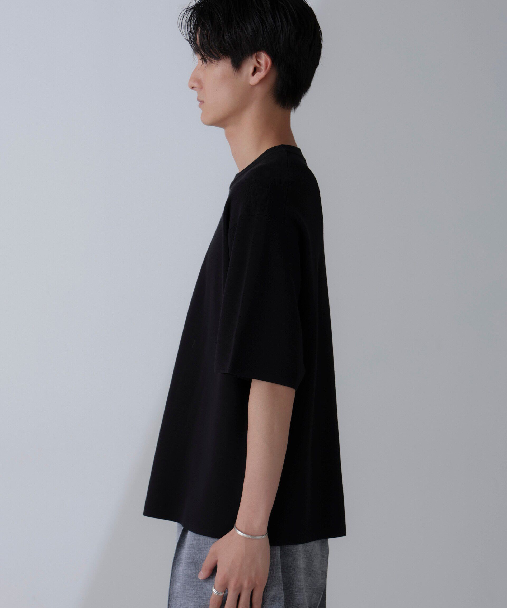 nano･universe「14ゲージミラノリブニット クルーネック 半袖(手洗い可能)」|ニット・セーター|