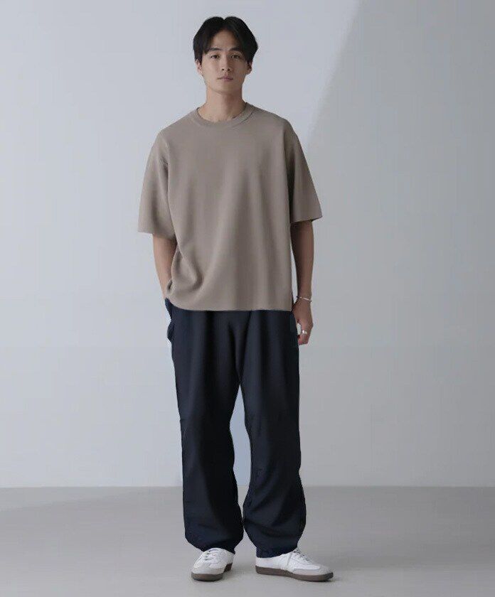 nano･universe「14ゲージミラノリブニット クルーネック 半袖(手洗い可能)」|ニット・セーター|