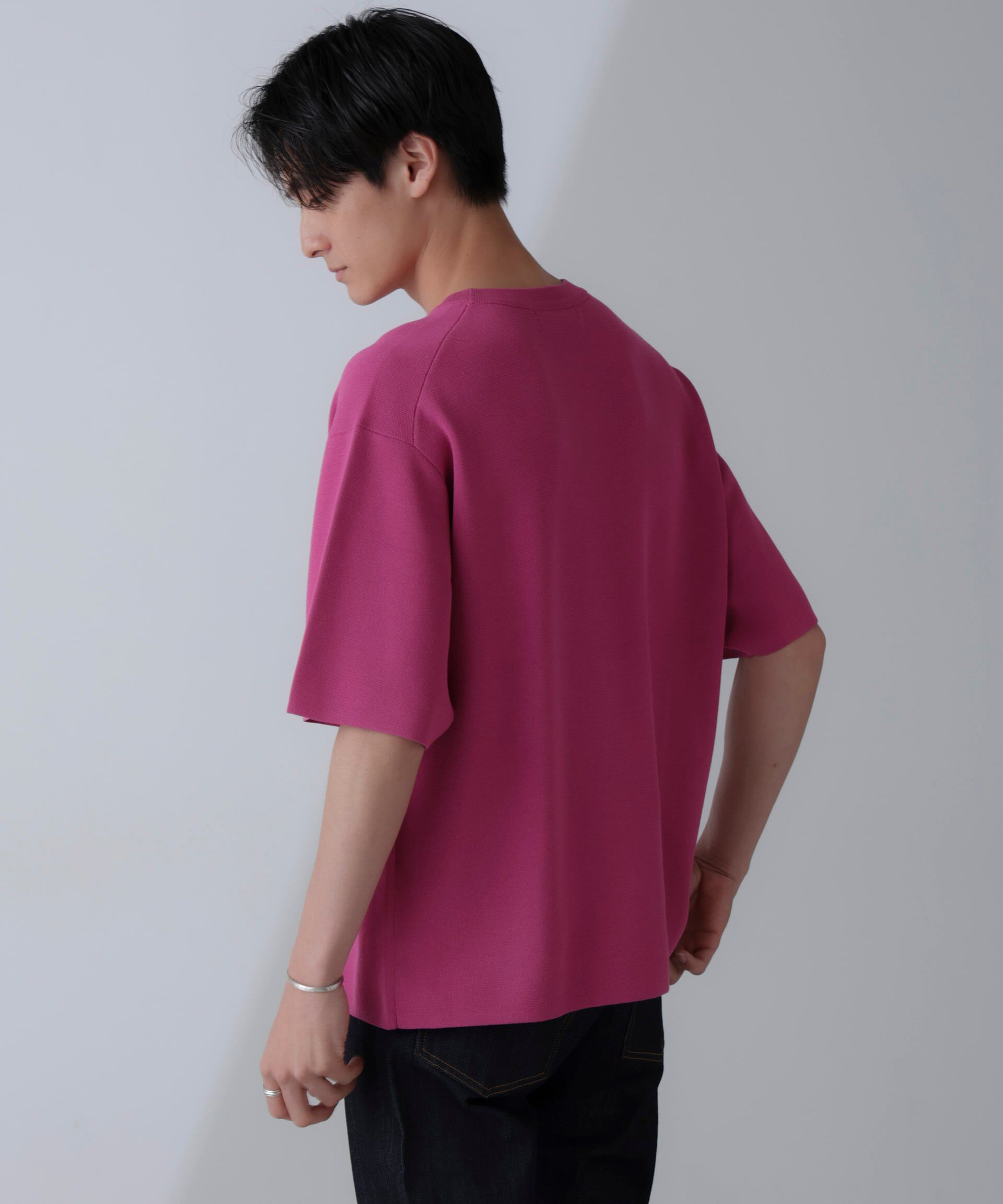 nano･universe「14ゲージミラノリブニット クルーネック 半袖(手洗い可能)」|ニット・セーター|